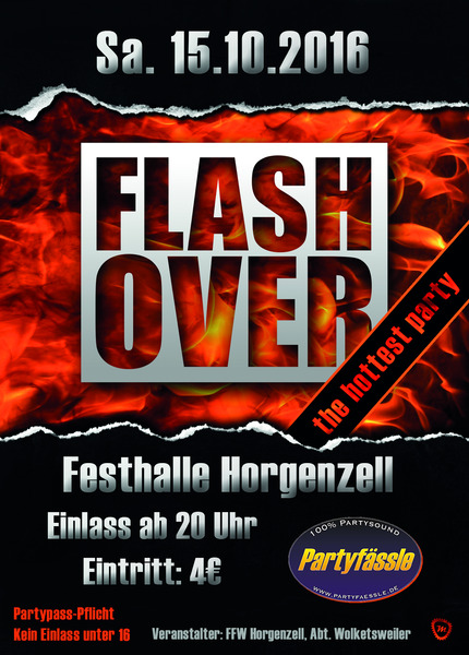 Party Flyer: FLASH OVER PARTY - the hottest party!!!! am 15.10.2016 in Horgenzell